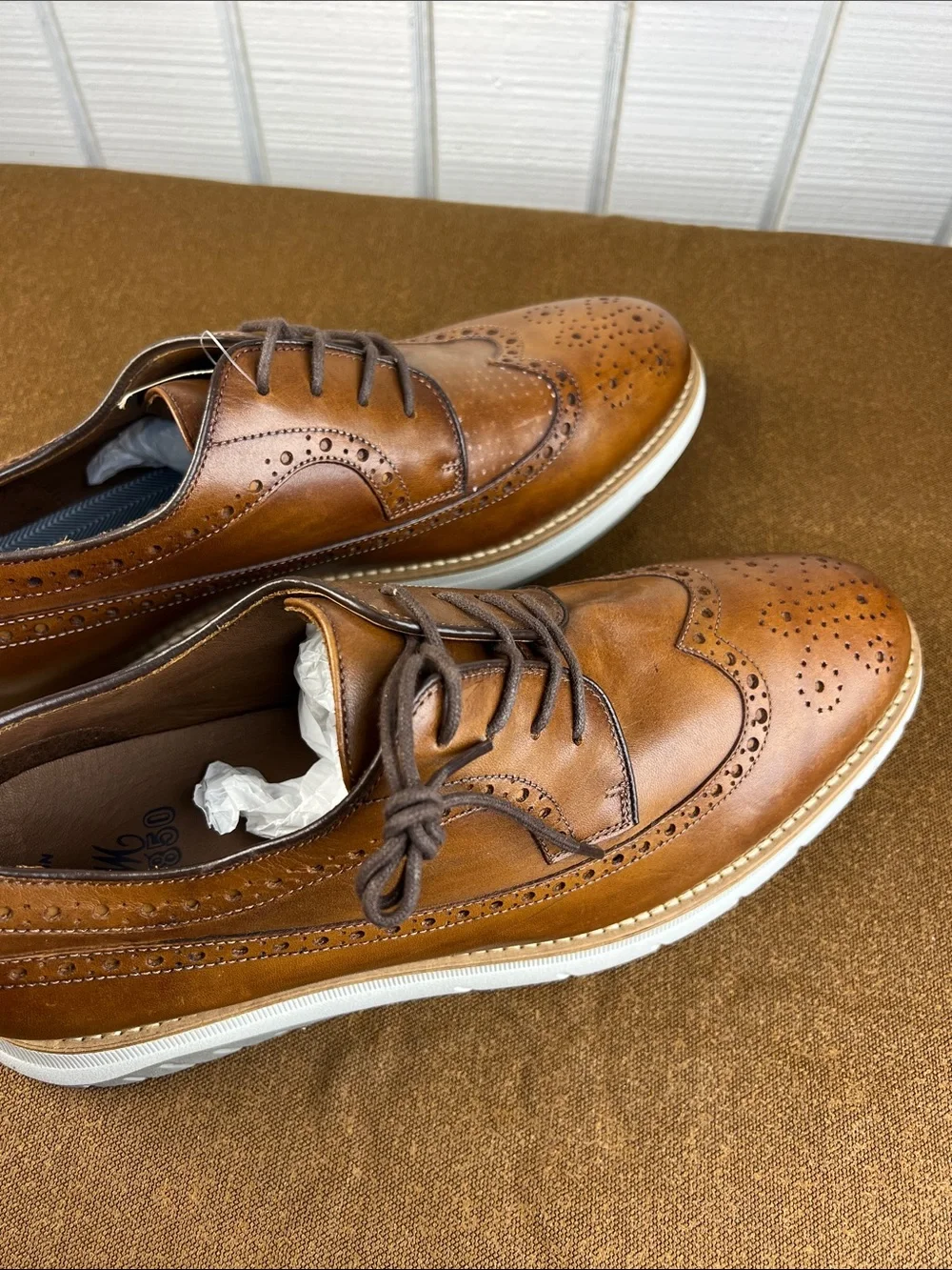 SAMPLE Johnston & Murphy Brown Leather Wingtip Oxfords with White Sole